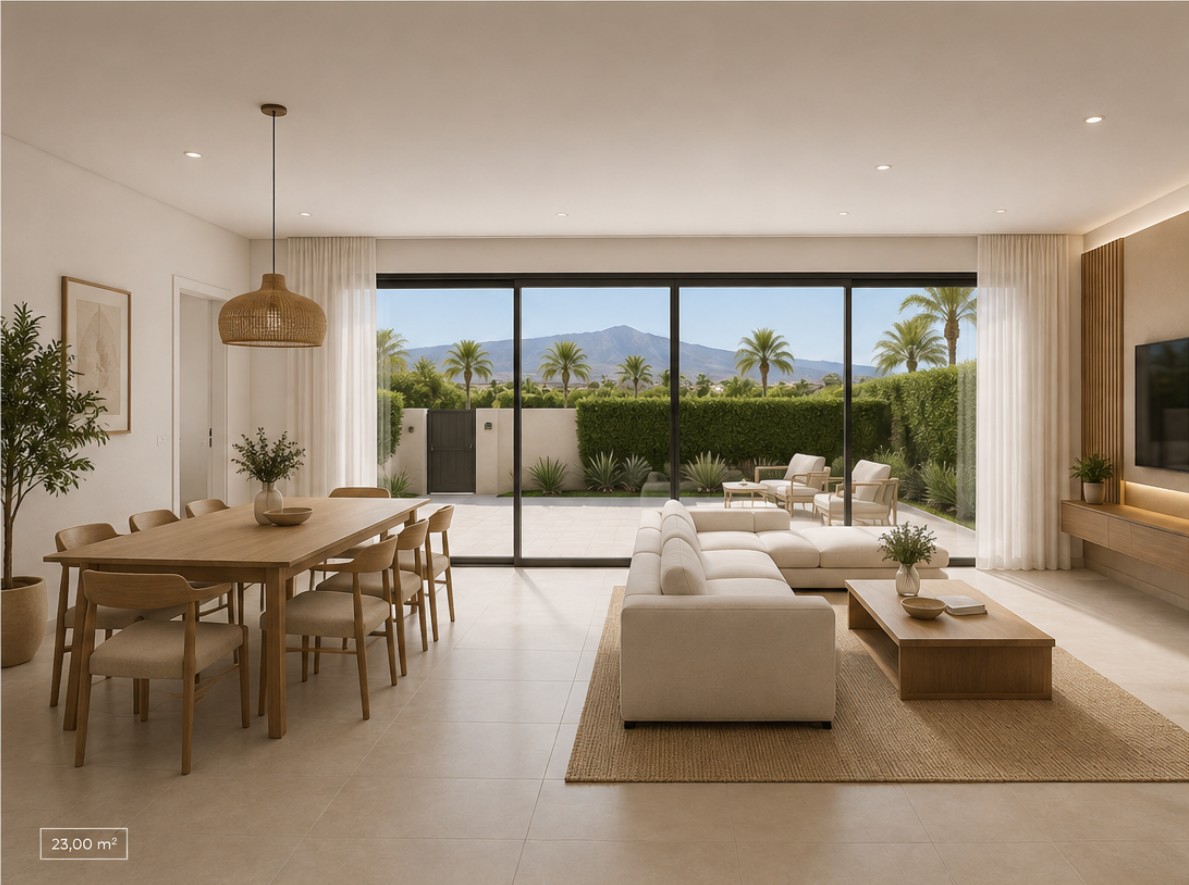 Visualización del salón y comedor con acceso a la terraza